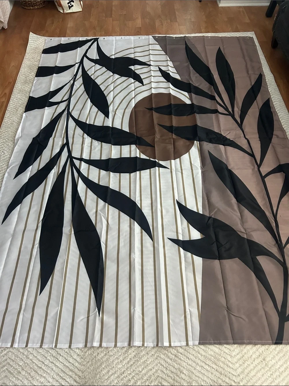 New Modern Botanical Shower Curtain - Black, White & Brown